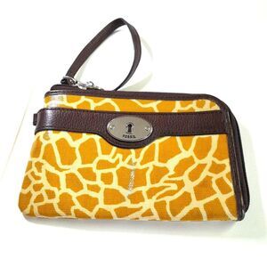 Fossil Key Per Coated Canvas Leather Trim Zip Around Wallet Clutch